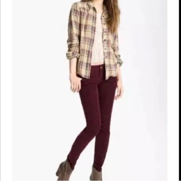 Free People Stretch Low-Rise Skinny Corduroy Maroon 28 - Picture 4 of 12